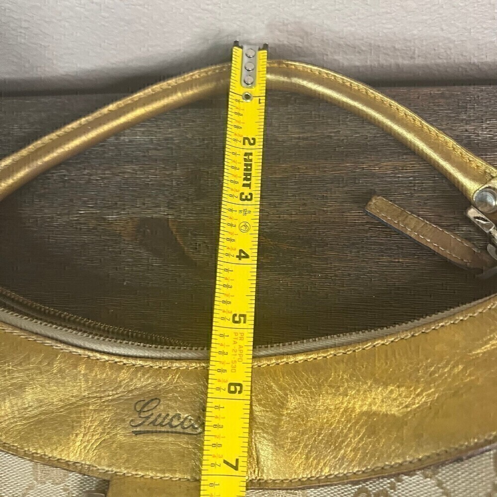 GUCCI GG Canvas Gold Leather Hobo Shoulder Bag - Picture 10 of 14